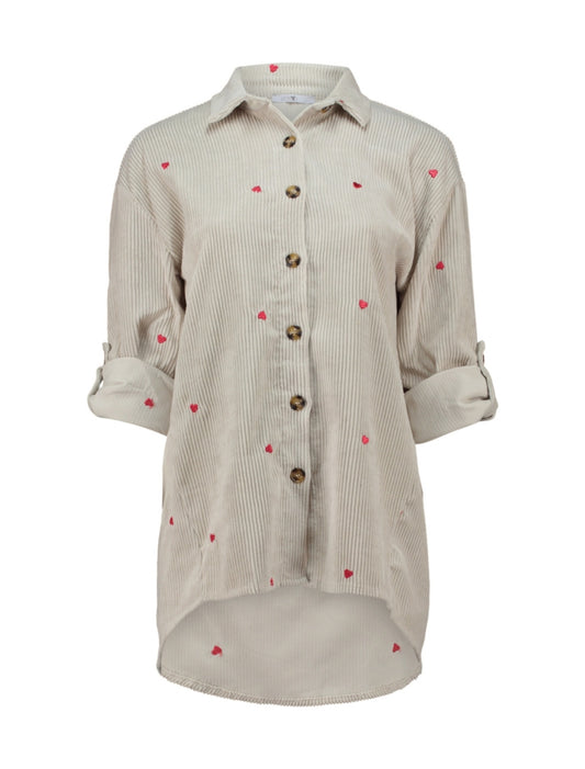 Corduroy Shirt with Heart Print