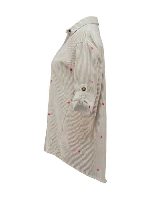 Corduroy Shirt with Heart Print