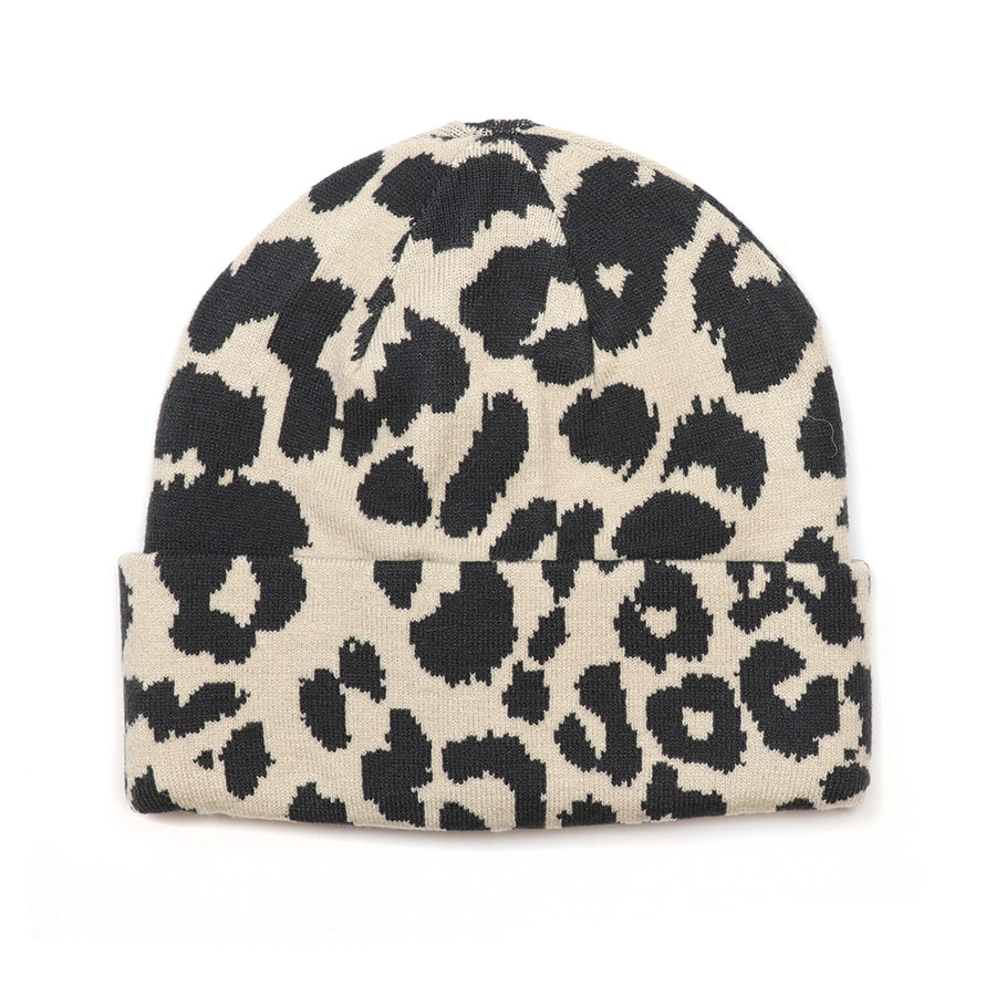 Carly Oatmeal and Black Animal Print Beanie