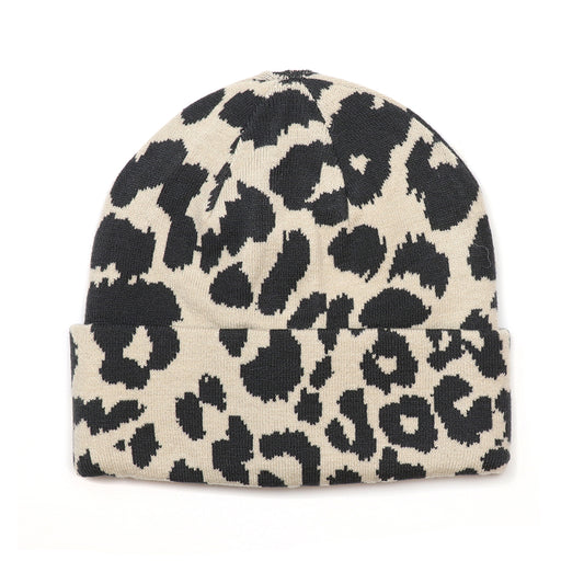 Carly Oatmeal and Black Animal Print Beanie