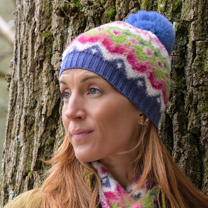 Imogen Super Soft Blue, Green, Pink Pattern Knit Bobble Hat