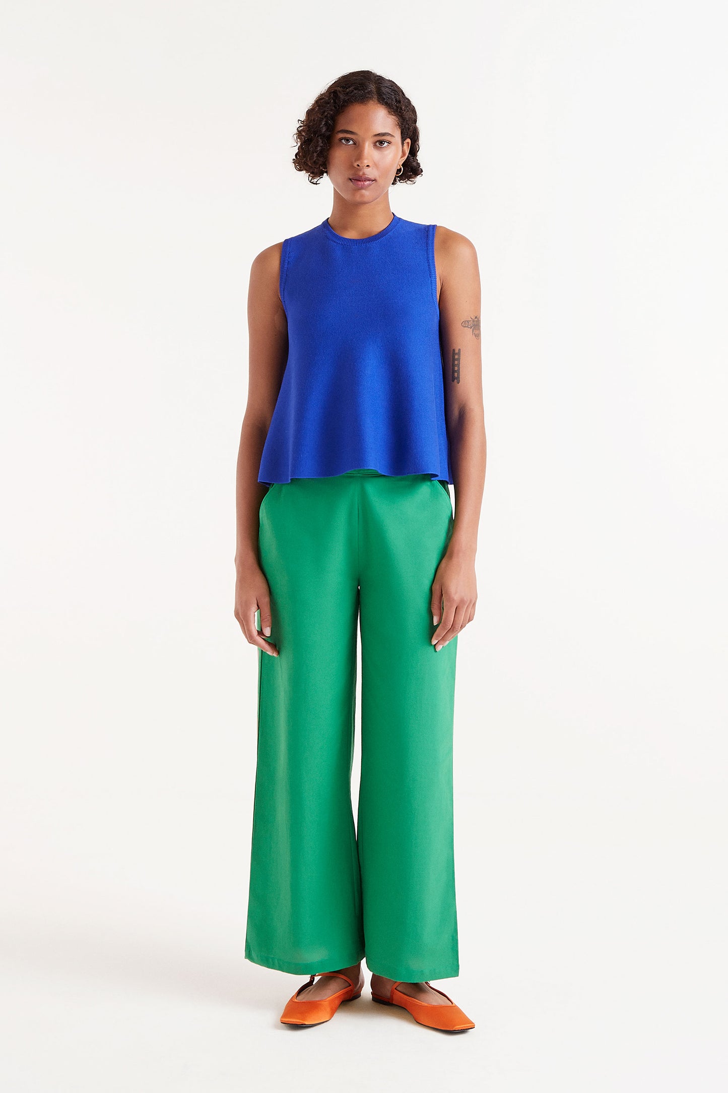 Blue Sleeveless Flared Top
