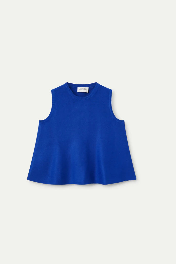 Blue Sleeveless Flared Top