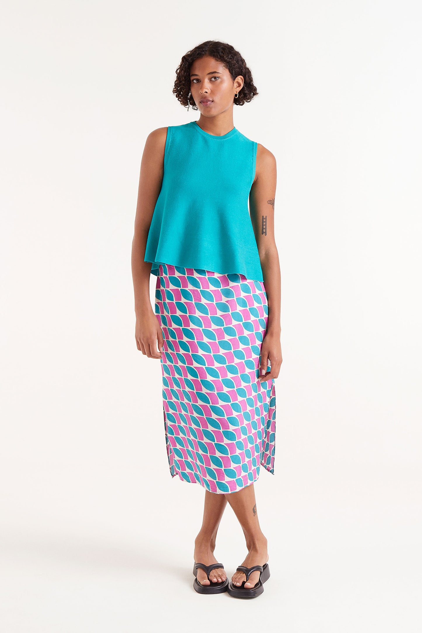 Ocean Blue Sleeveless Flared Top