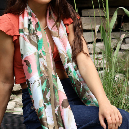 Pink/Green Mix Brush Stroke Print Scarf