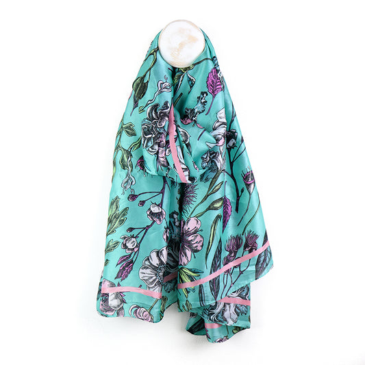 Turquoise Botanical Silk Feel Scarf