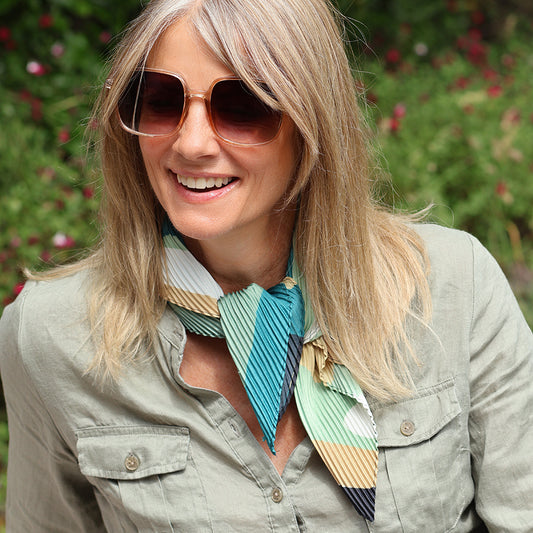 Beige/Green Mix Recycled Poly Pleated Neckerchief