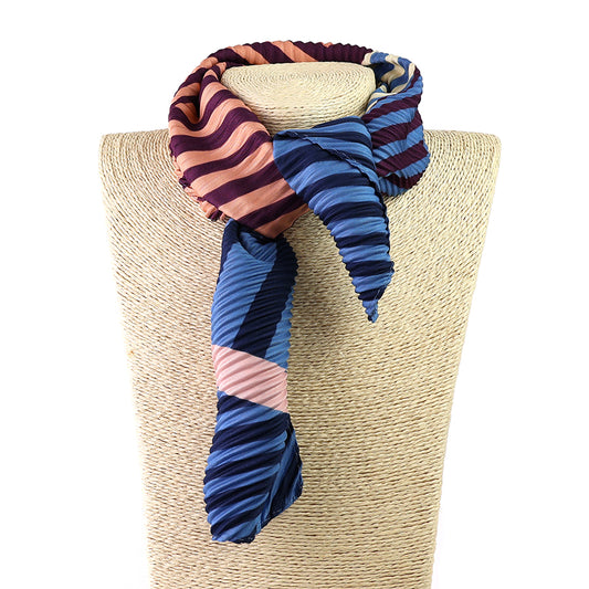 Blue/Burgundy Mix Stripe Recycled Poly Pleated Neckerchief