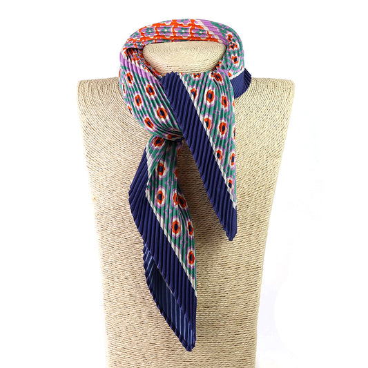 Blue Mix Poppy Print Recycled Poly Pleated Neckerchief