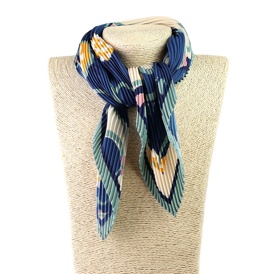 Navy/Green Mix Floral Recycled Poly Pleated Neckerchief