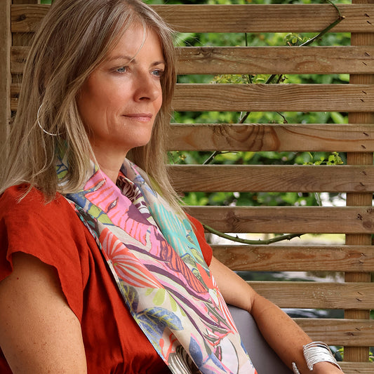 Bold Leaf Print Recycled Poly Silk Feel Scarf