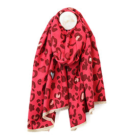 Leonie Rich Pink Mix Animal Print Hearts Jacquard Scarf