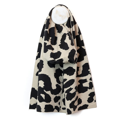 Carly Oatmeal and Black Abstract Animal Print Scarf