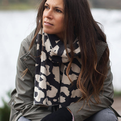 Carly Oatmeal and Black Abstract Animal Print Scarf
