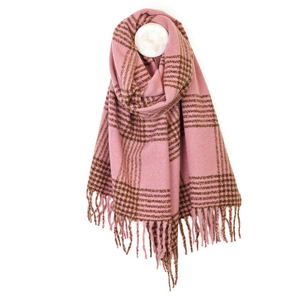 Emily Warm Blush Pink and Brown Check Stripes Scarf