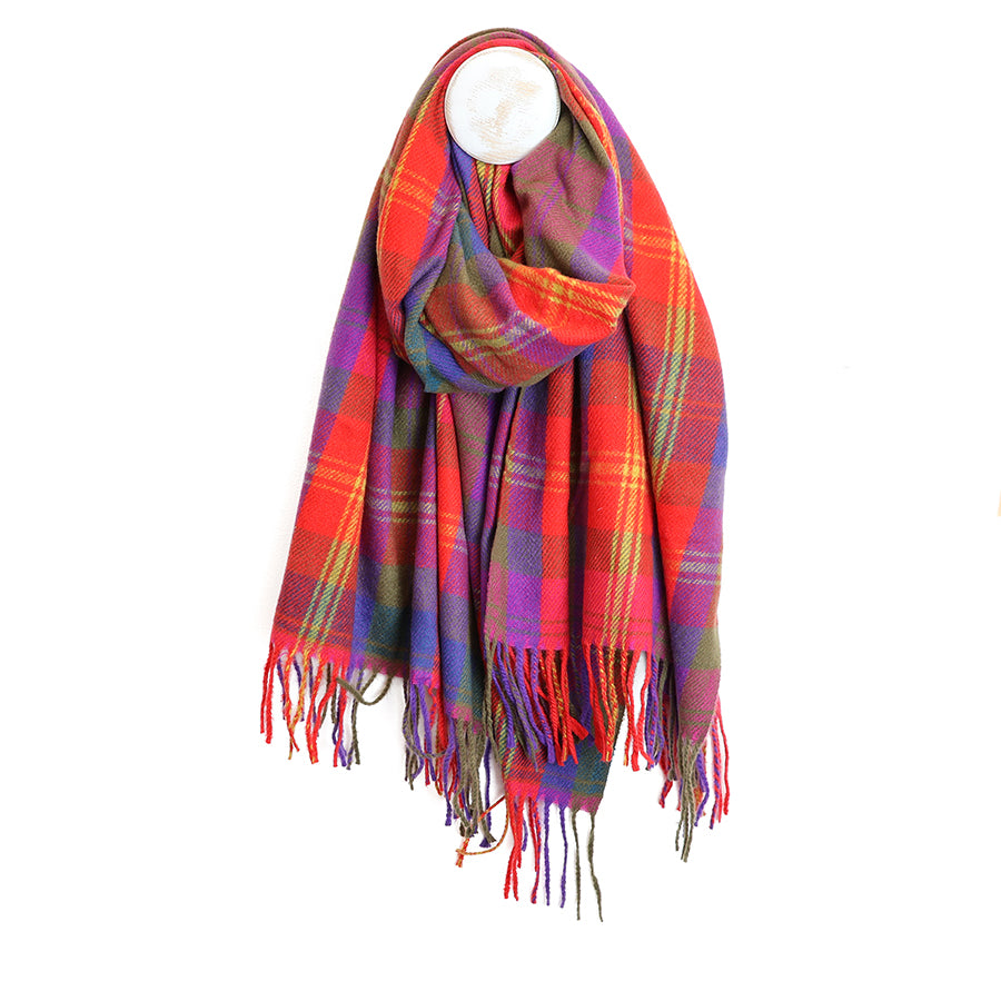 Esme Red and Purple Classic Tartan Check Scarf