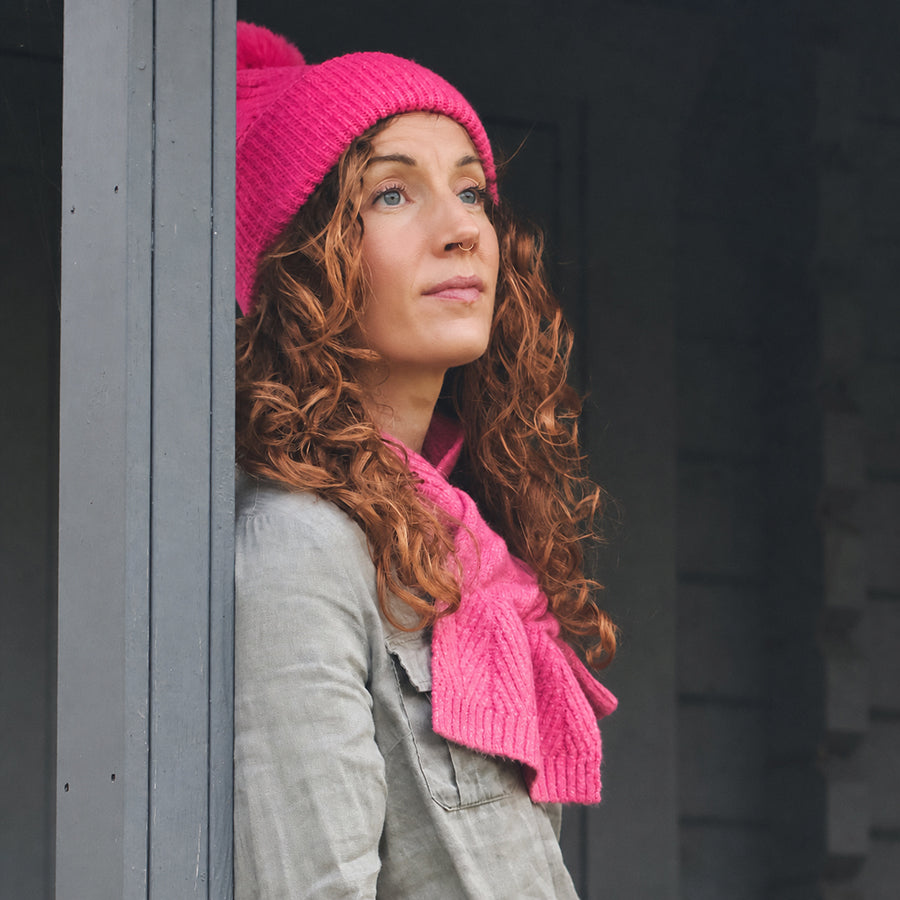 Charlotte Magenta Herringbone Pull Through Scarf