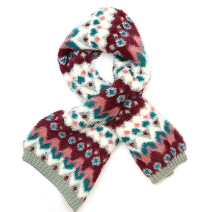 Imogen Duck Egg and Wine Fluffy Patterned Pull Through Scarf
