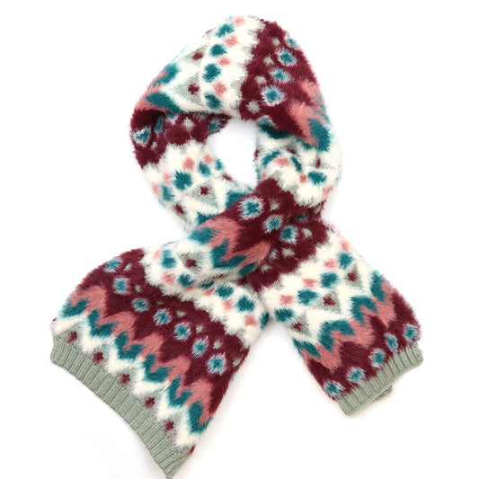 Imogen Duck Egg and Wine Fluffy Patterned Pull Through Scarf