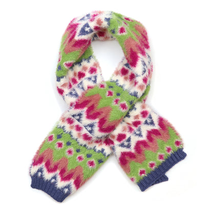Imogen Lime and Pink Fluffy Patterned Pull Through Scarf