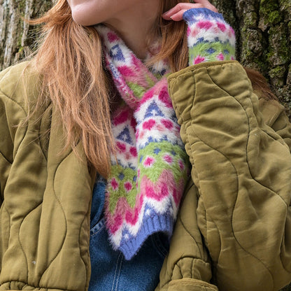 Imogen Lime and Pink Fluffy Patterned Pull Through Scarf