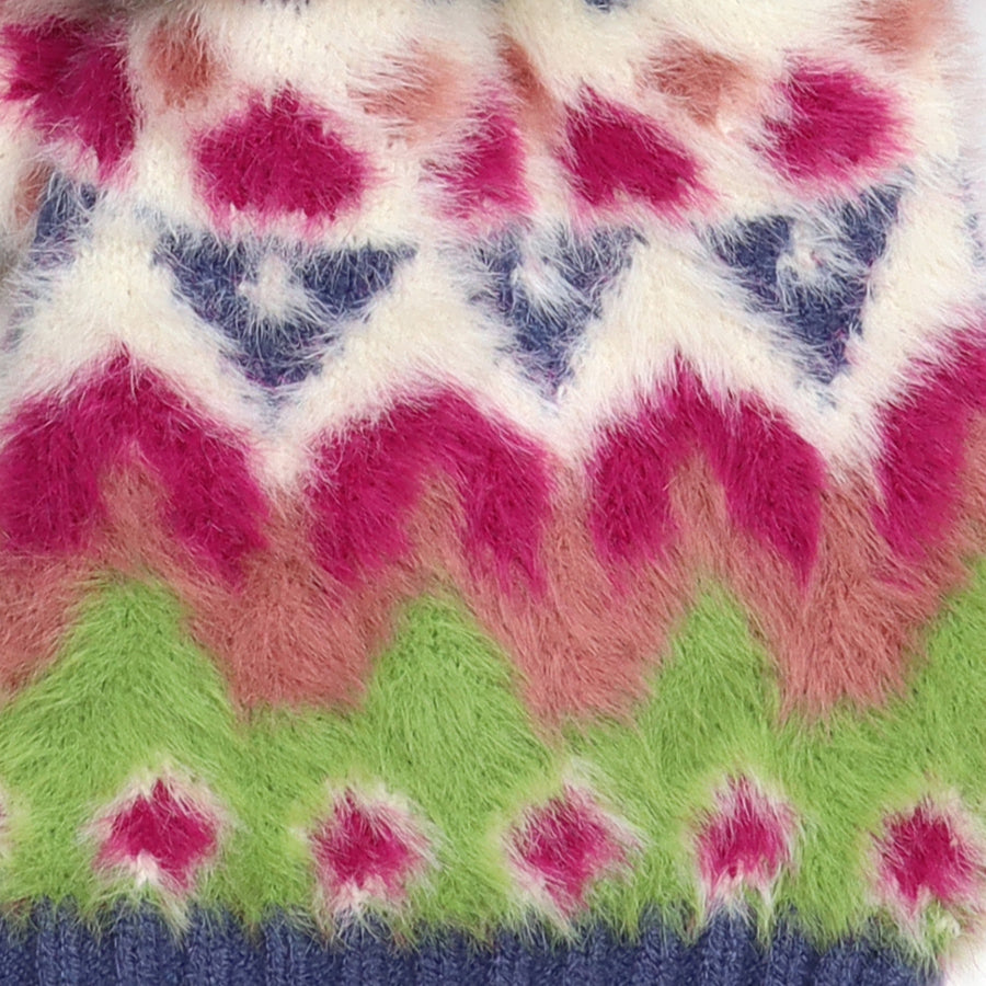 Imogen Lime and Pink Fluffy Patterned Pull Through Scarf