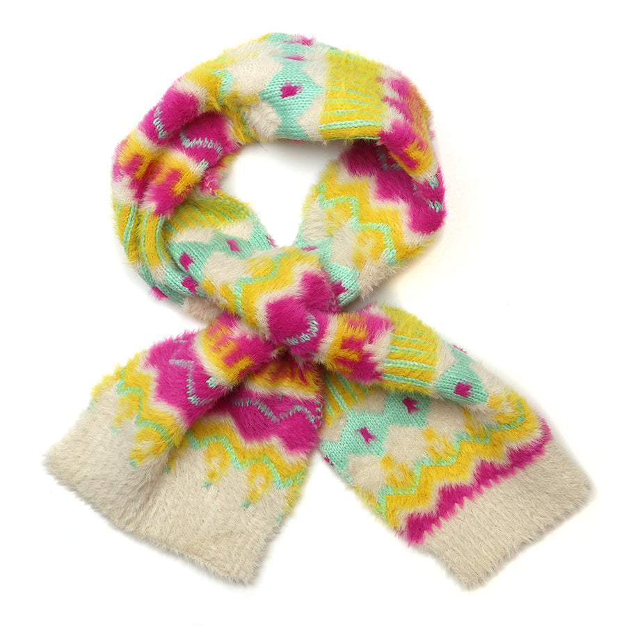 Mia Cream, Yellow and Pink Fluffy Patterned Pull Through Scarf