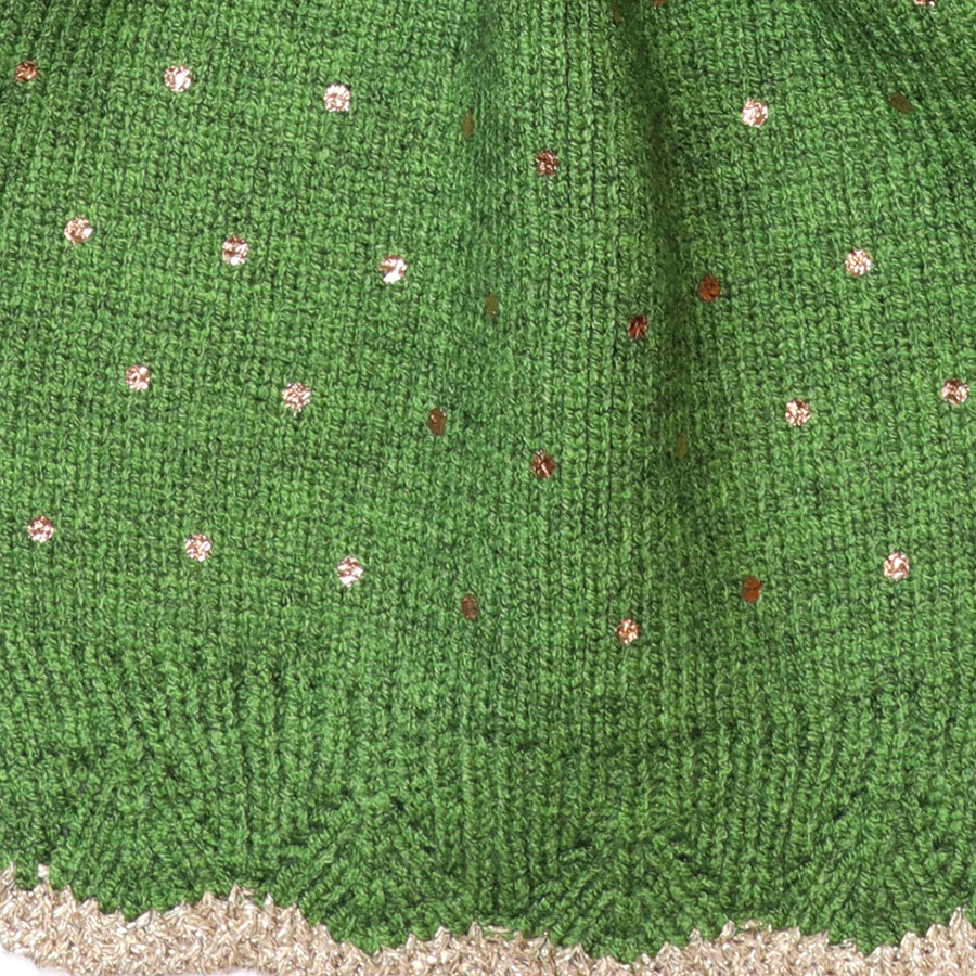 Yasmin Green Metallic Spot Knit Pull Through Scarf