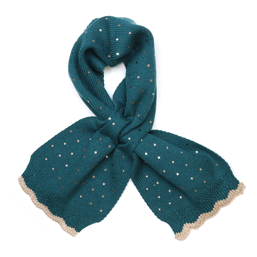 Yasmin Teal Metallic Spot Knit Pull Through Scarf