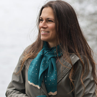 Yasmin Teal Metallic Spot Knit Pull Through Scarf