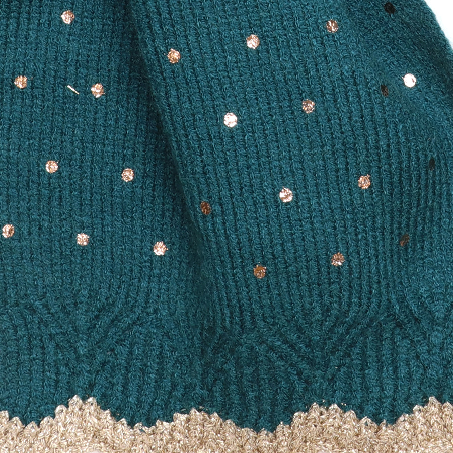 Yasmin Teal Metallic Spot Knit Pull Through Scarf