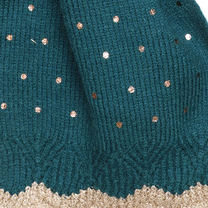 Yasmin Teal Metallic Spot Knit Pull Through Scarf