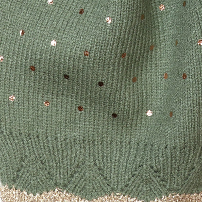 Yasmin Sage Green Metallic Spot Knit Pull Through Scarf