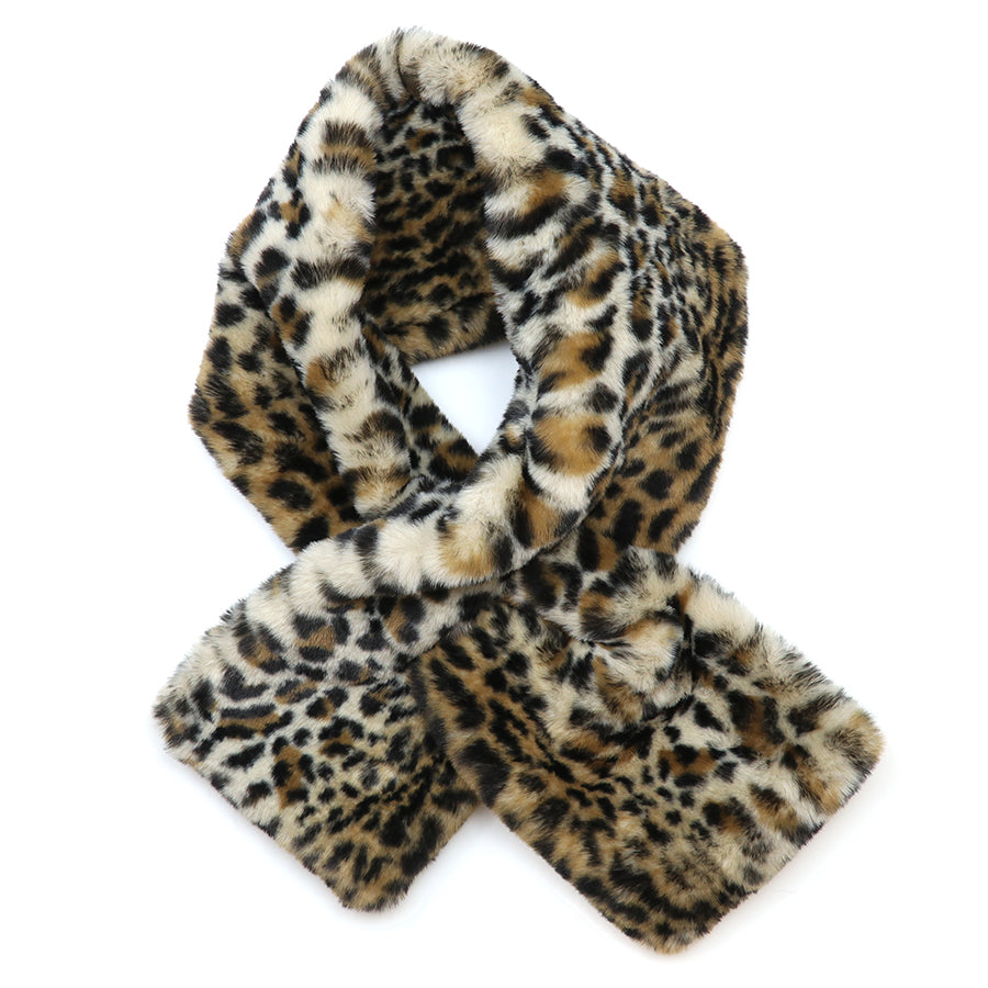 Natalia Animal Print Faux Fur Pull Through Scarf