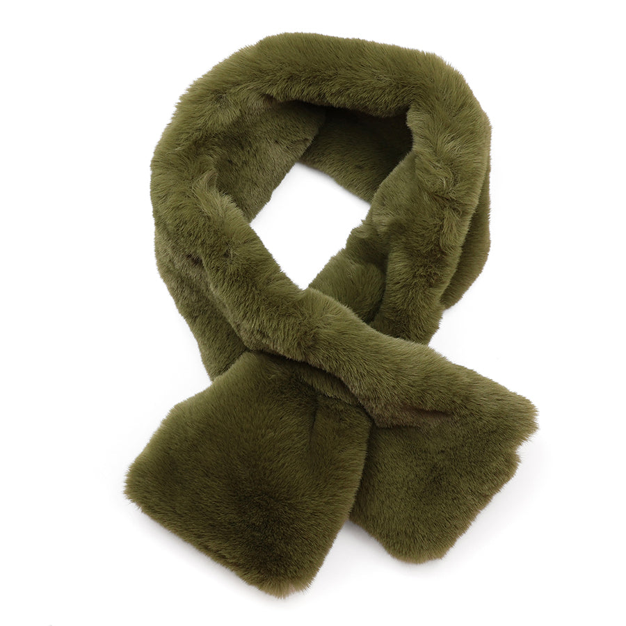Natalie Khaki Green Faux Fur Pull Through Scarf