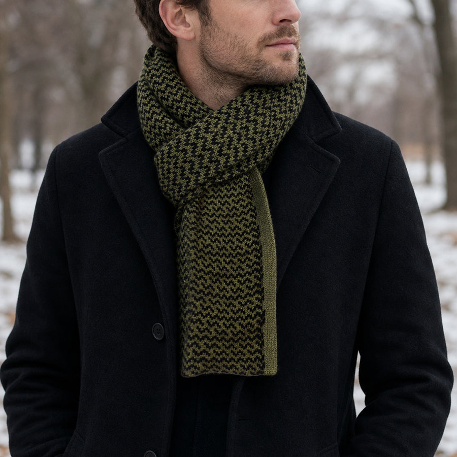 Theo Olive and Black Reversible Chevron Pull Through Scarf for Men