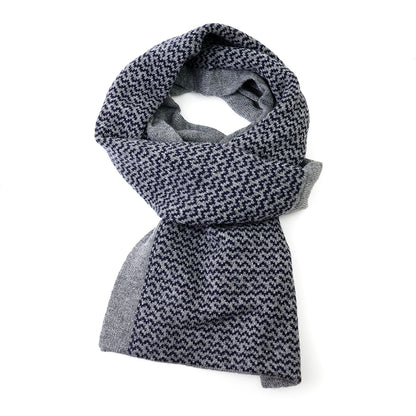 Theo Grey and Navy Reversible Chevron Pull Through Scarf for Men
