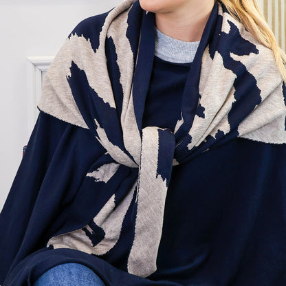 Amelia Navy and Oatmeal Mix Abstract Animal Print Triangle Scarf