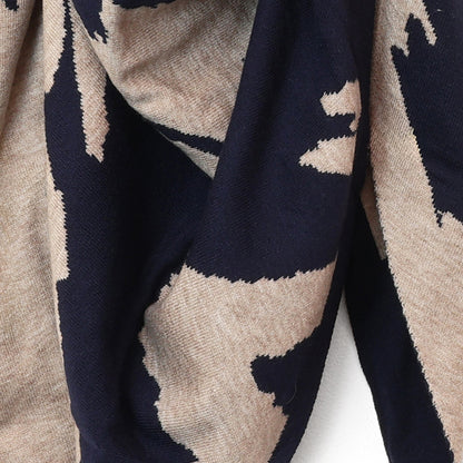 Amelia Navy and Oatmeal Mix Abstract Animal Print Triangle Scarf
