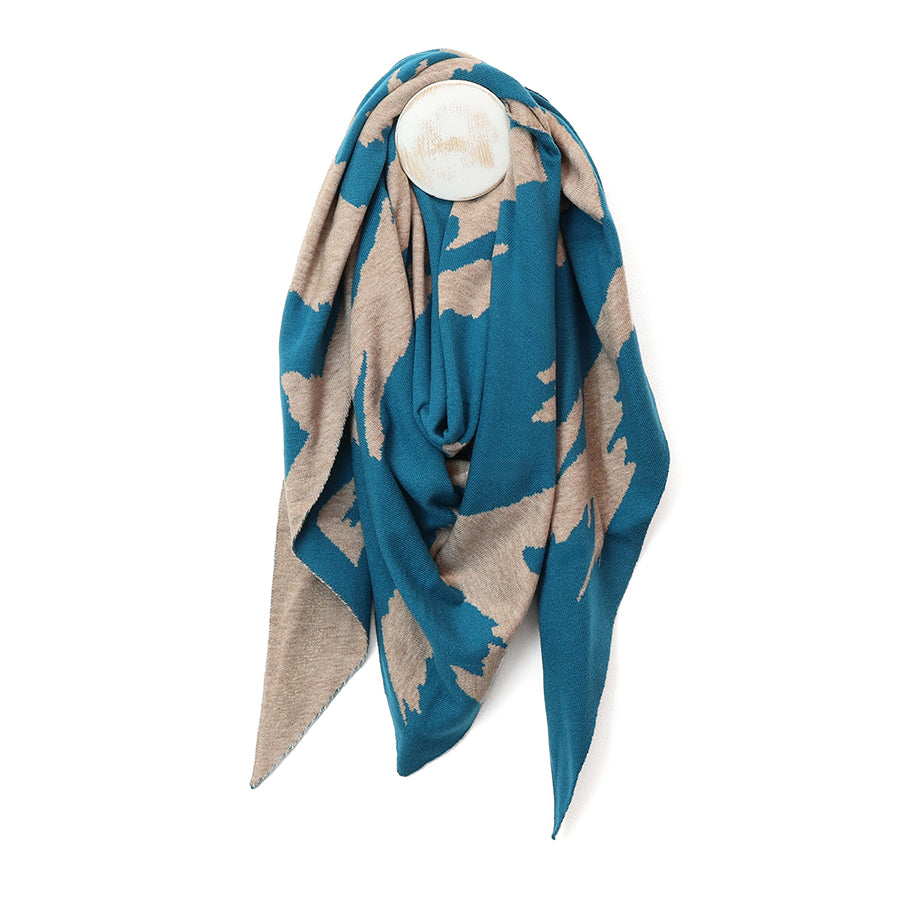 Amelia Teal and Oatmeal Mix Abstract Animal Print Triangle Scarf
