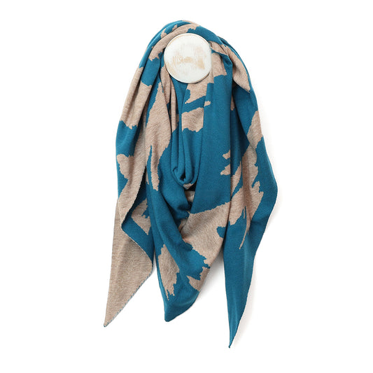 Amelia Teal and Oatmeal Mix Abstract Animal Print Triangle Scarf