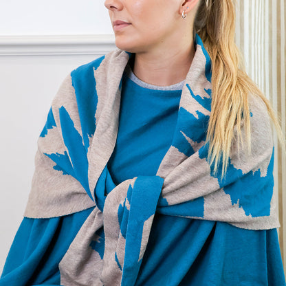 Amelia Teal and Oatmeal Mix Abstract Animal Print Triangle Scarf