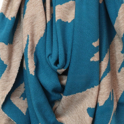 Amelia Teal and Oatmeal Mix Abstract Animal Print Triangle Scarf