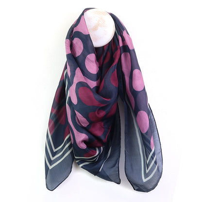Navy and Mauve Mix 100% Silk Repeat Symmetrical Shape Print Square Scarf