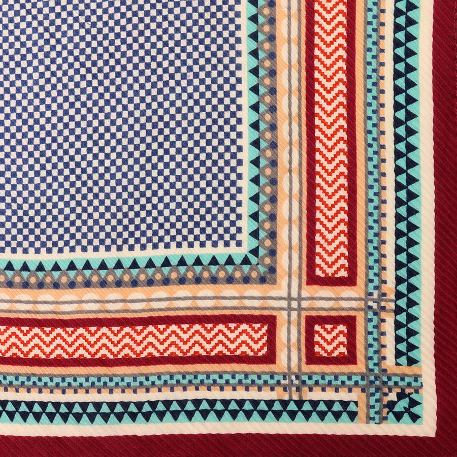 Geo Square Wine Navy Aqua Mix Crinkle Scarf