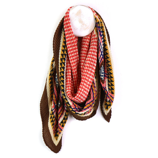 Geo Square Brown Coral Mustard Mix Crinkle Scarf