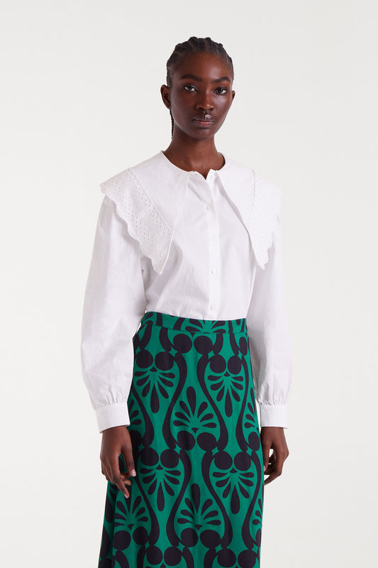 Cotton Maxi White Lapel Shirt