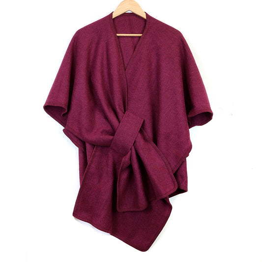 Berry Self Tie Waist Poncho