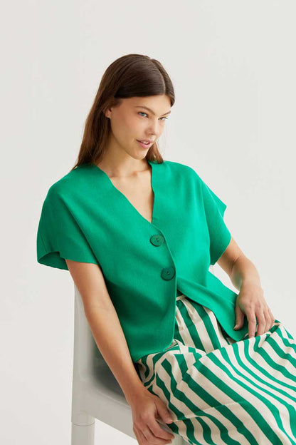 CF Green Cardigan Style Top