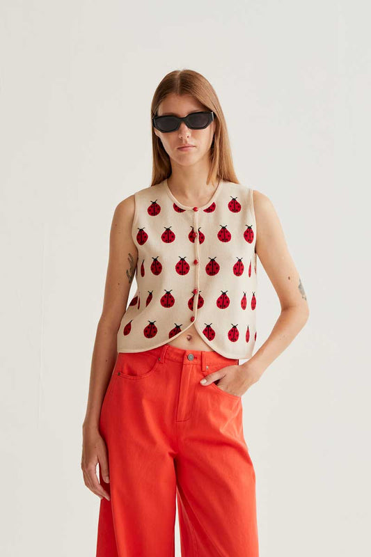 CF Red Ladybird Print Knit Top